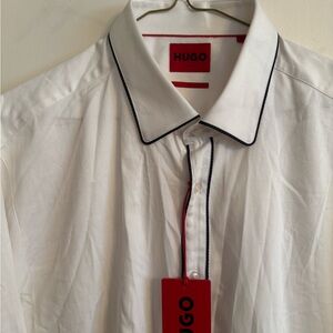 HUGO White Dress Shirt with Blue Trim